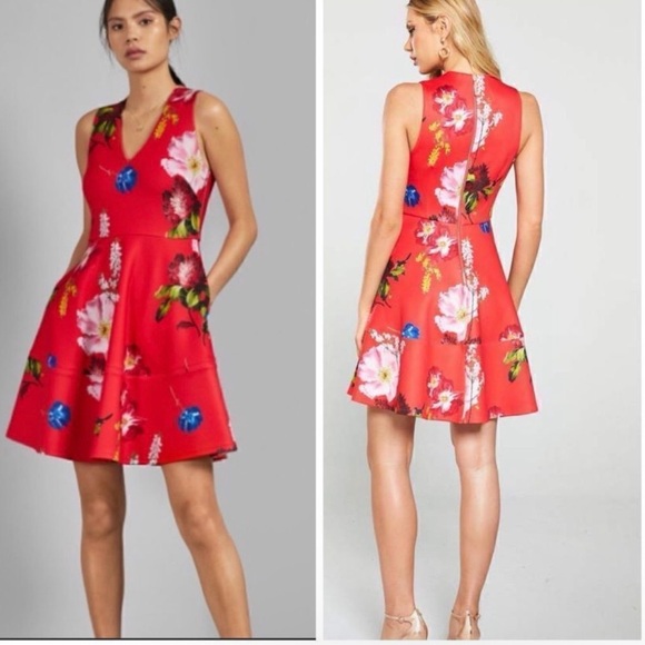 Ted Baker Red Floral Mini Dress Kinle - Picture 3 of 16